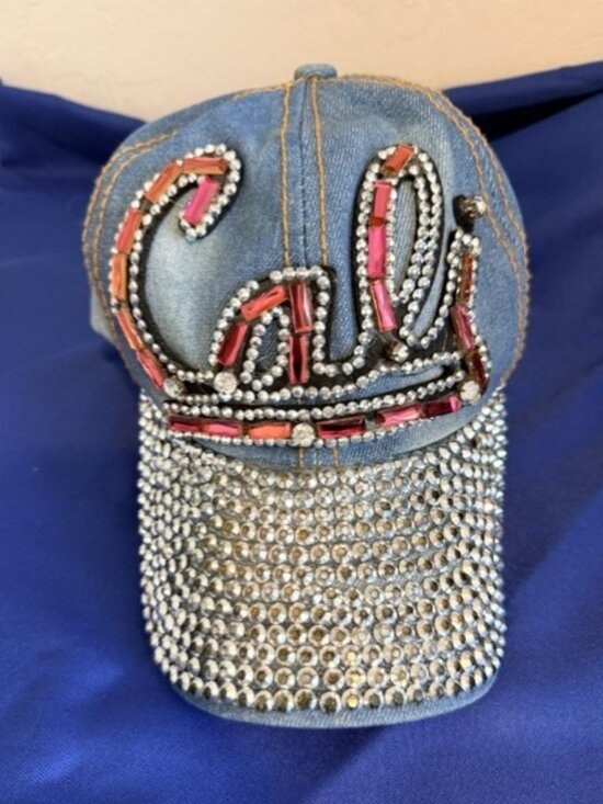 Accessories - Denim Baseball Cap Rhinestone Studded Bling Hat